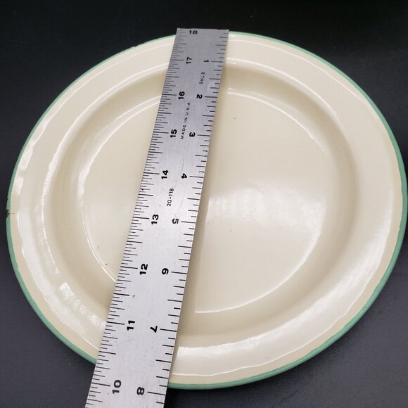 Vintage Kockums Sweden Enamelware Set 3 Bowls & 3 Plates Green Rim Scandinavian - Picture 15 of 15